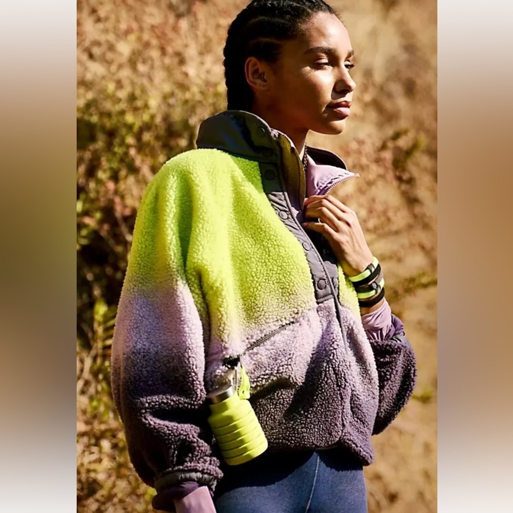 Free People Ombre Fuzzy Jacket in Lime Green and Lavender